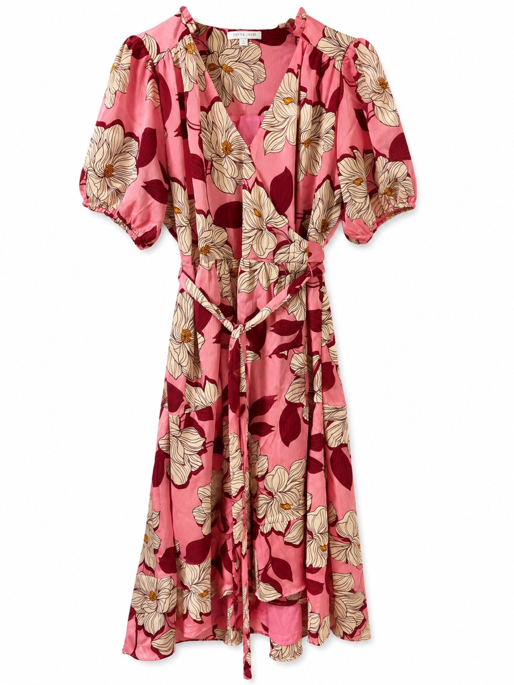 Draper James Pink Floral Midi Dress with Yellow Center Accents - Picture 2 of 5